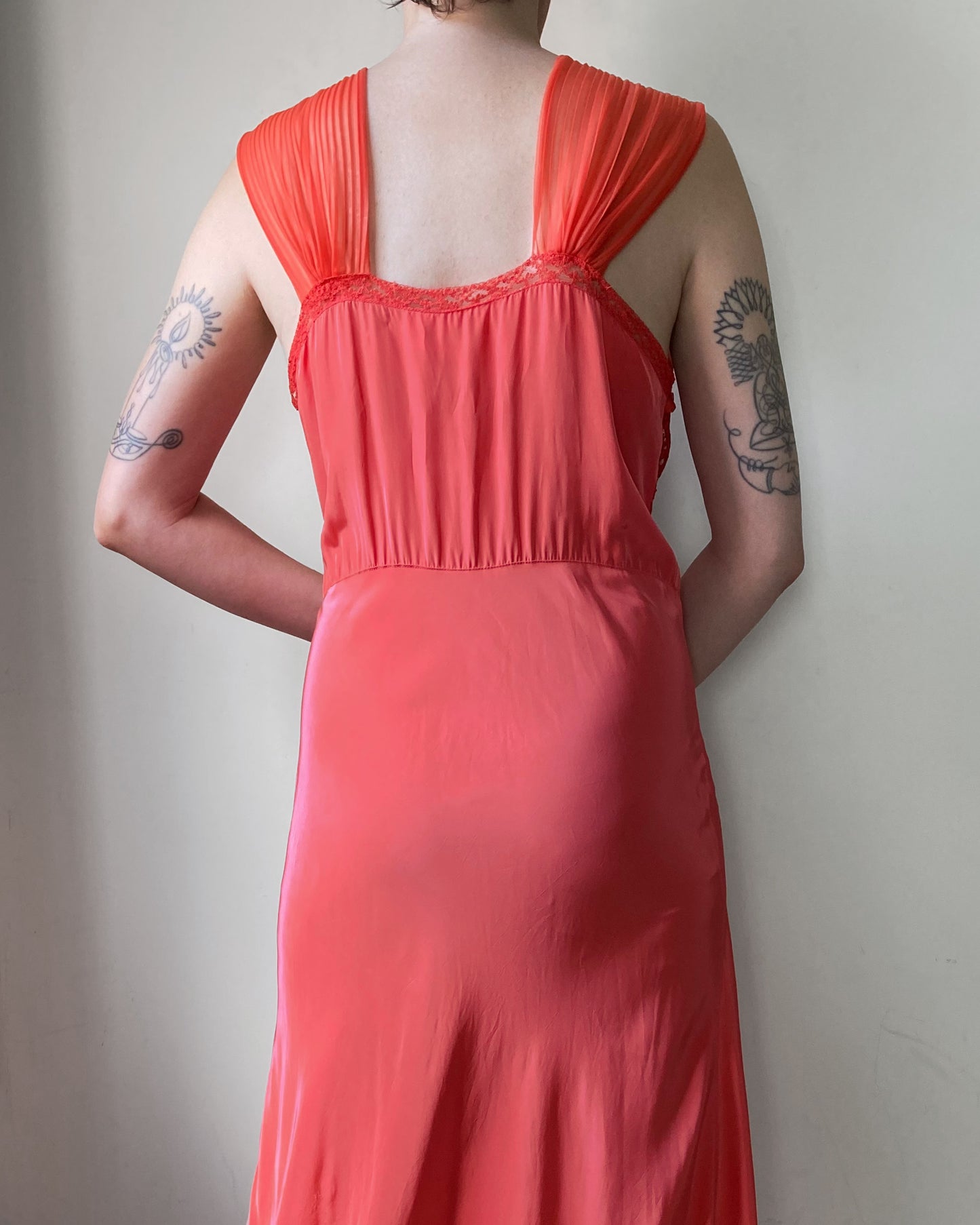 1940s Rayon & Lace Maxi Negligée–M