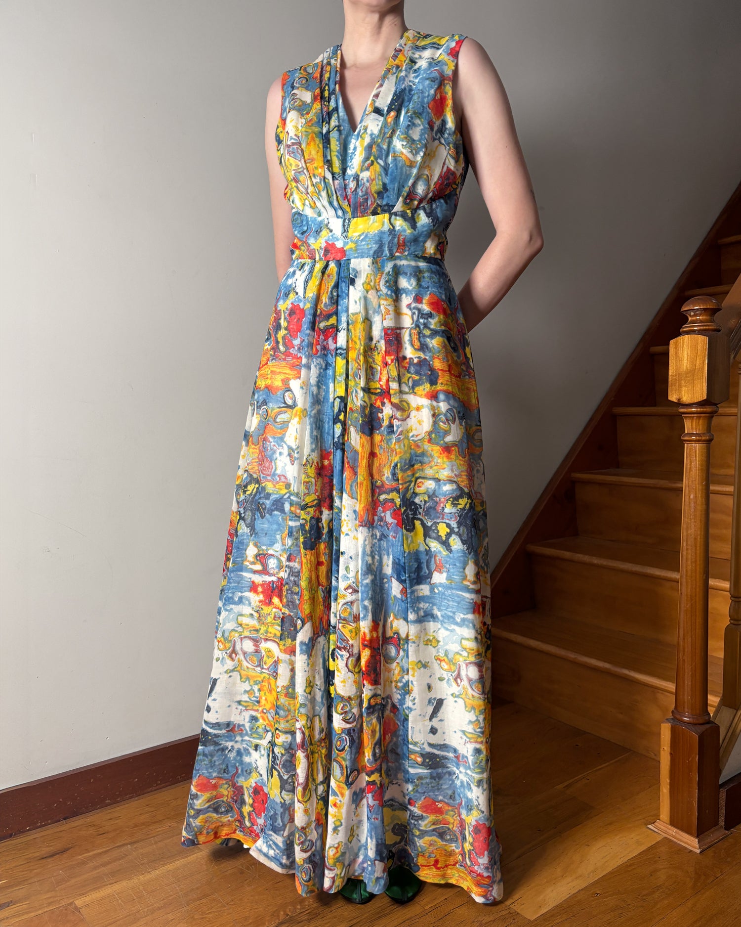 1970s Suminagashi Print Maxi DressS/M Time Lords Vintage 1970s Suminagashi Print Maxi DressS/M Time Lords Vintage