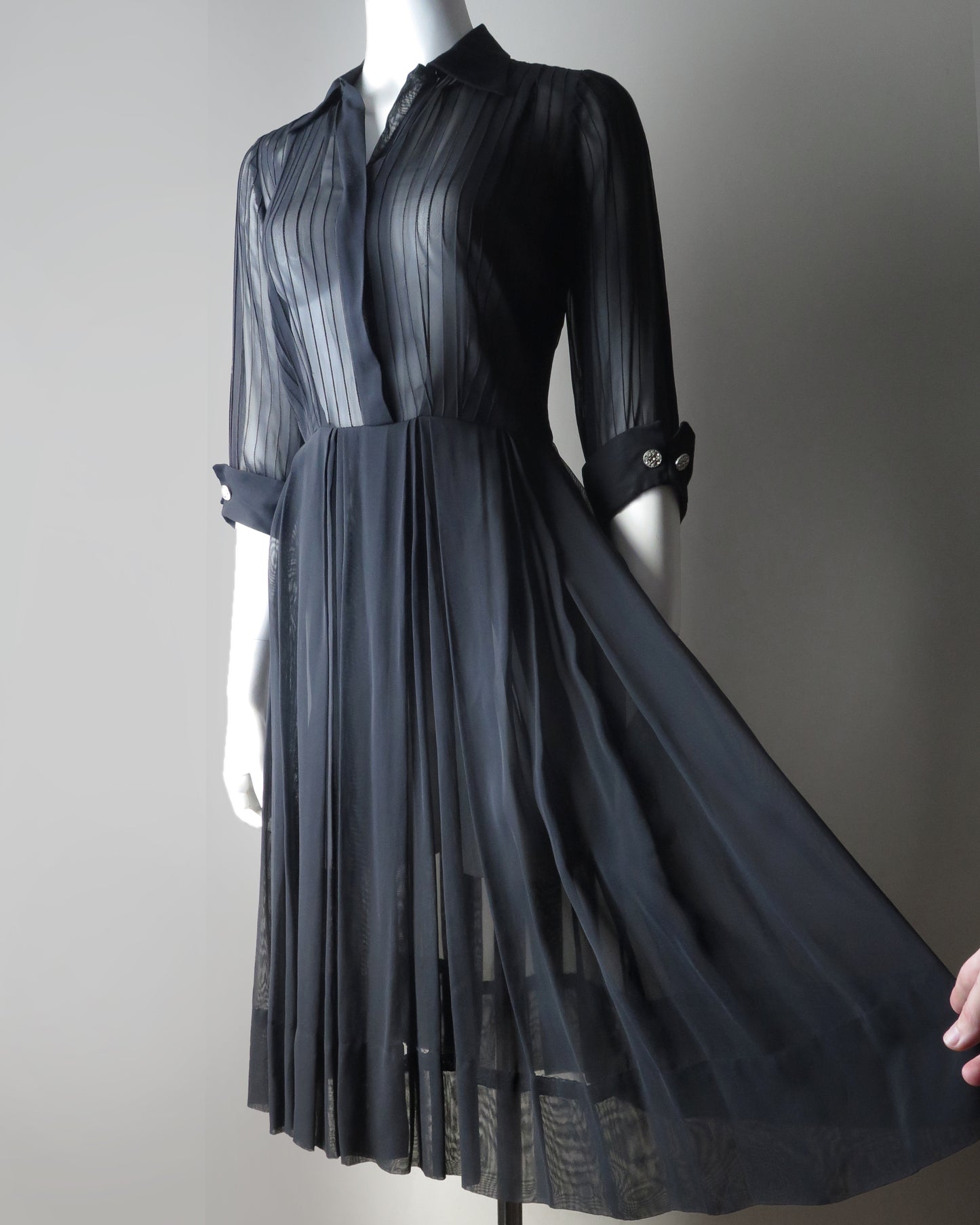 1940s Sheer Pintuck Dress–Size 4