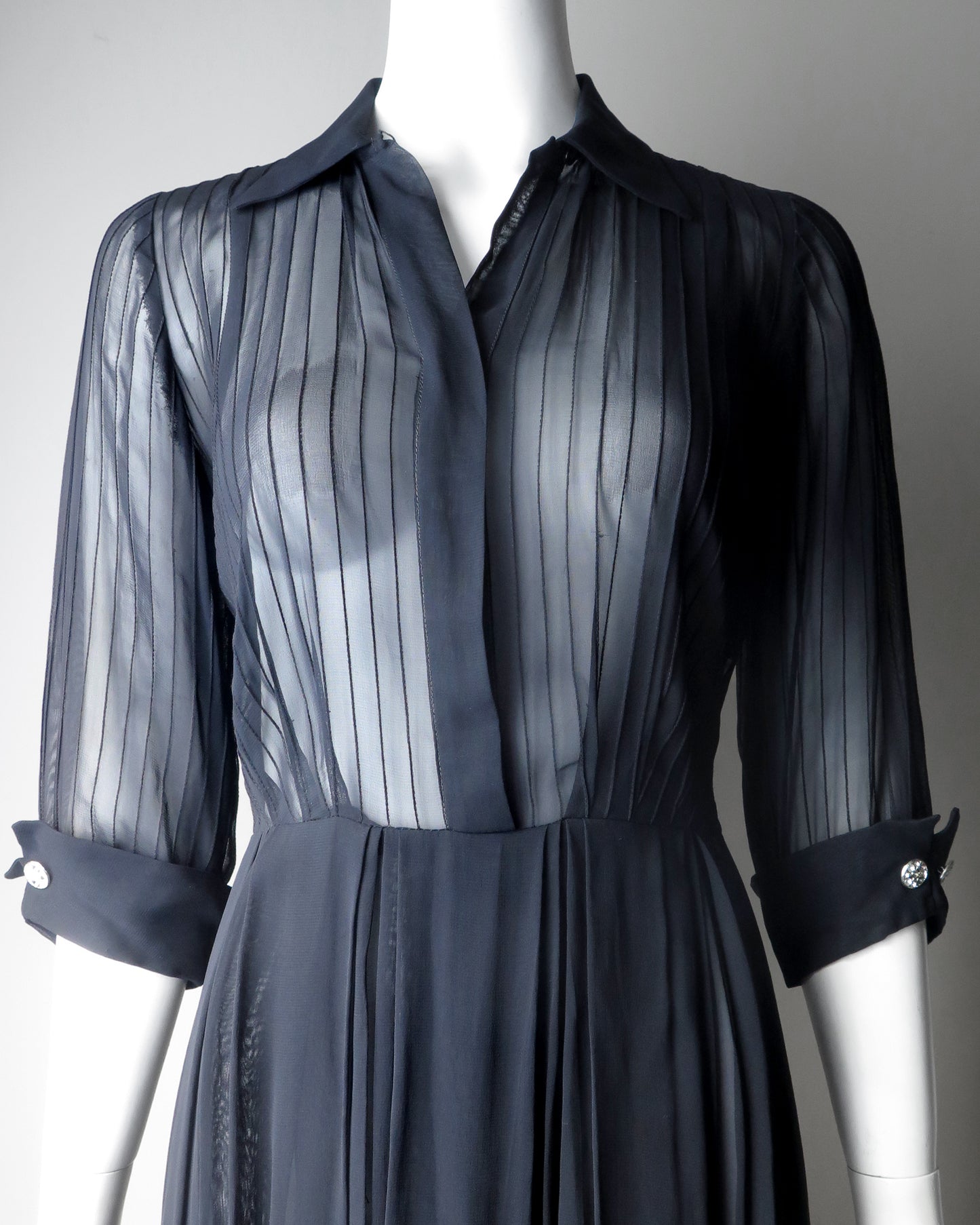 1940s Sheer Pintuck Dress–Size 4
