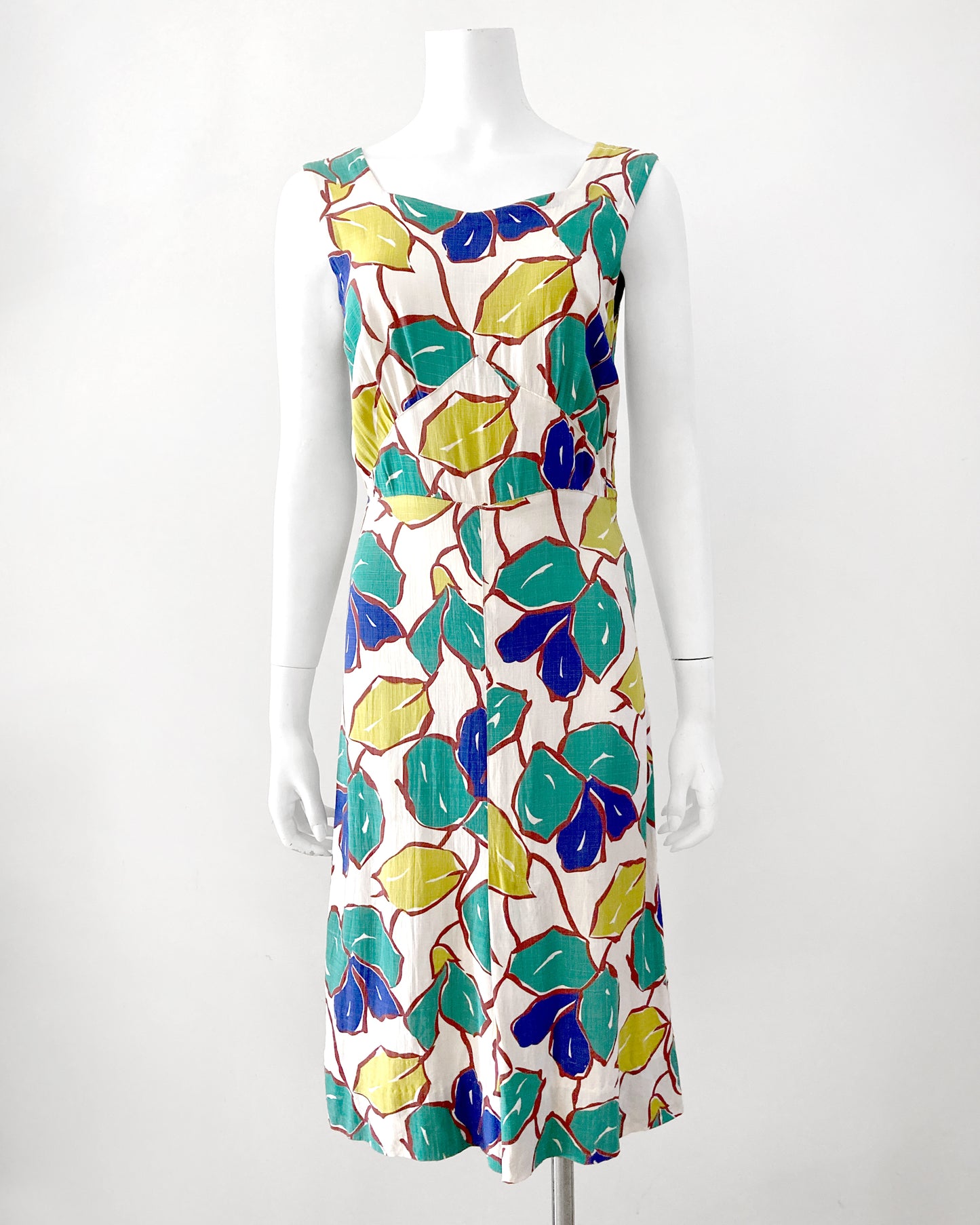 1930s Abstract Floral Cotton Dress–XS