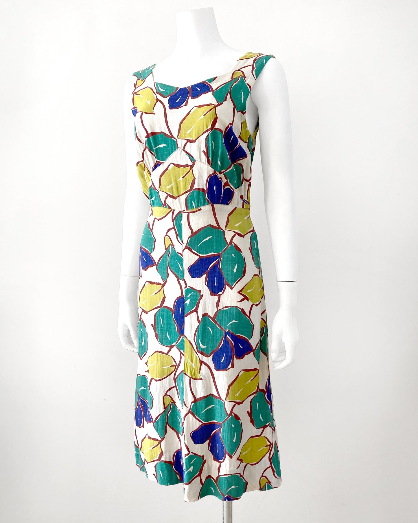 1930s Abstract Floral Cotton Dress–XS