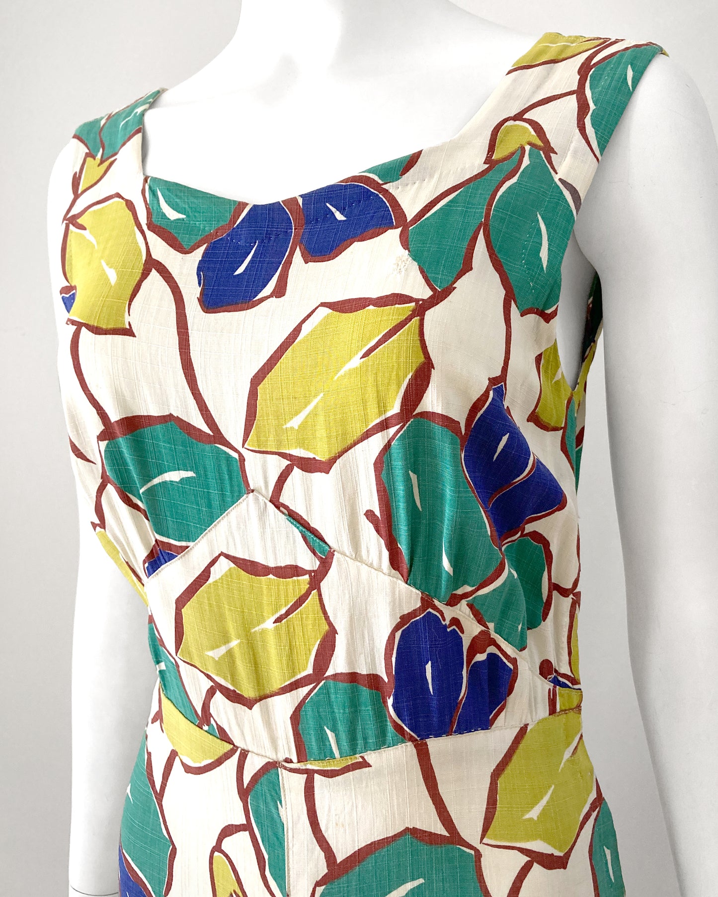 1930s Abstract Floral Cotton Dress–XS
