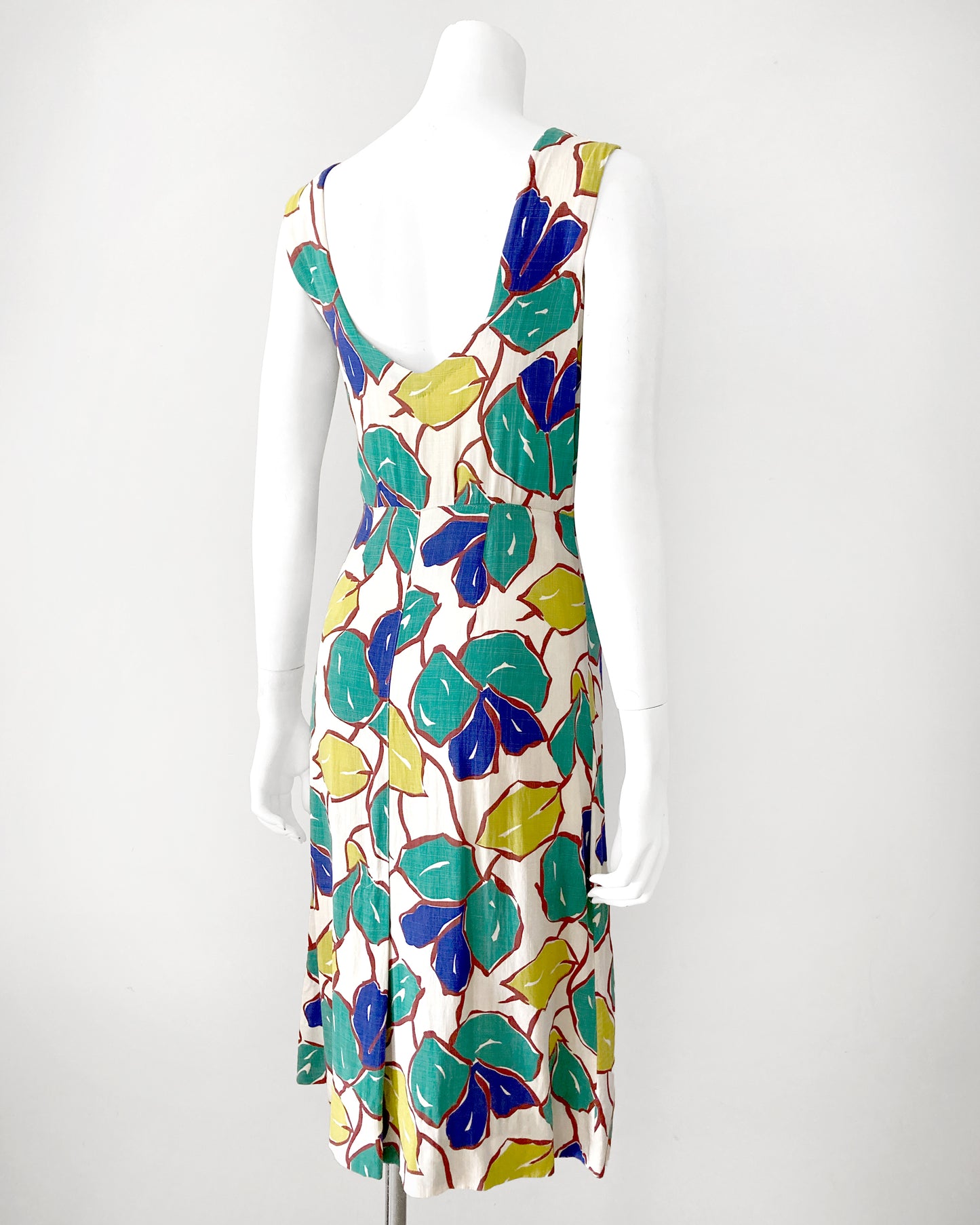 1930s Abstract Floral Cotton Dress–XS