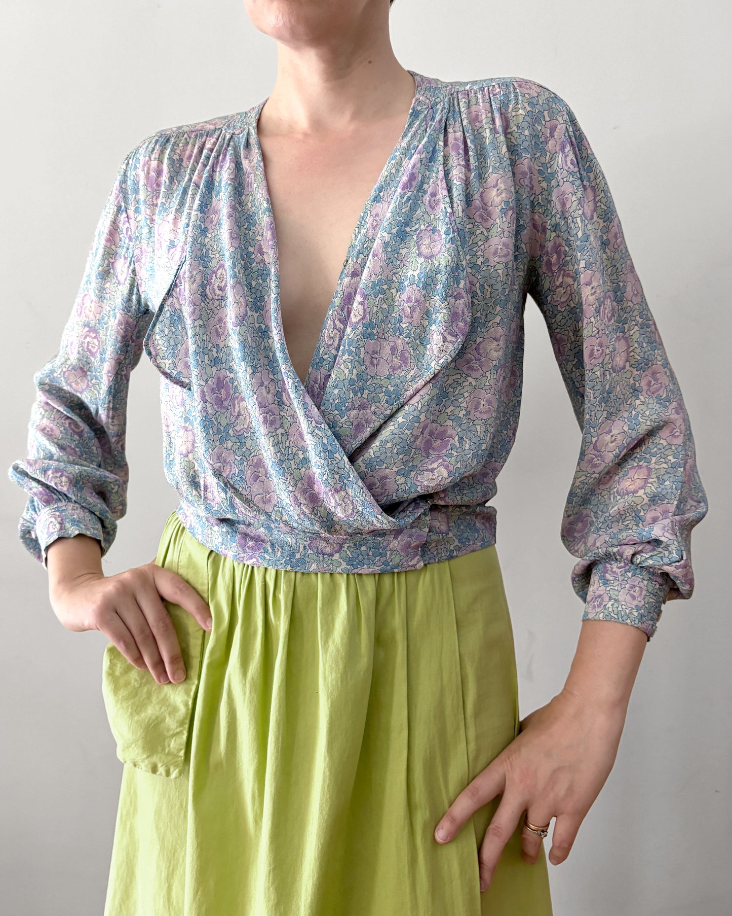 1920s Floral Crepe Blouse–S