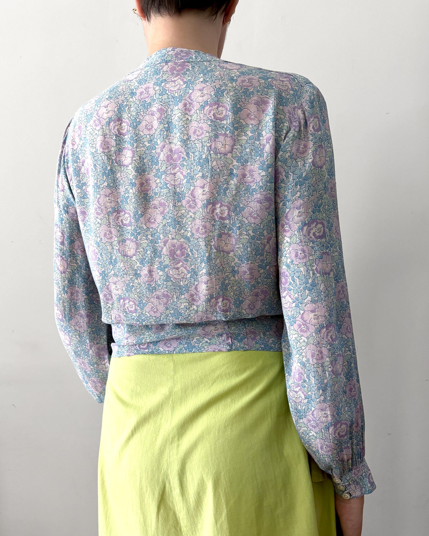 1920s Floral Crepe Blouse–S