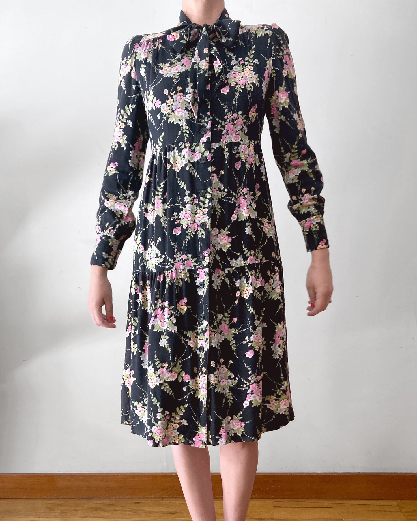 1970s Floral Bow Dress–S