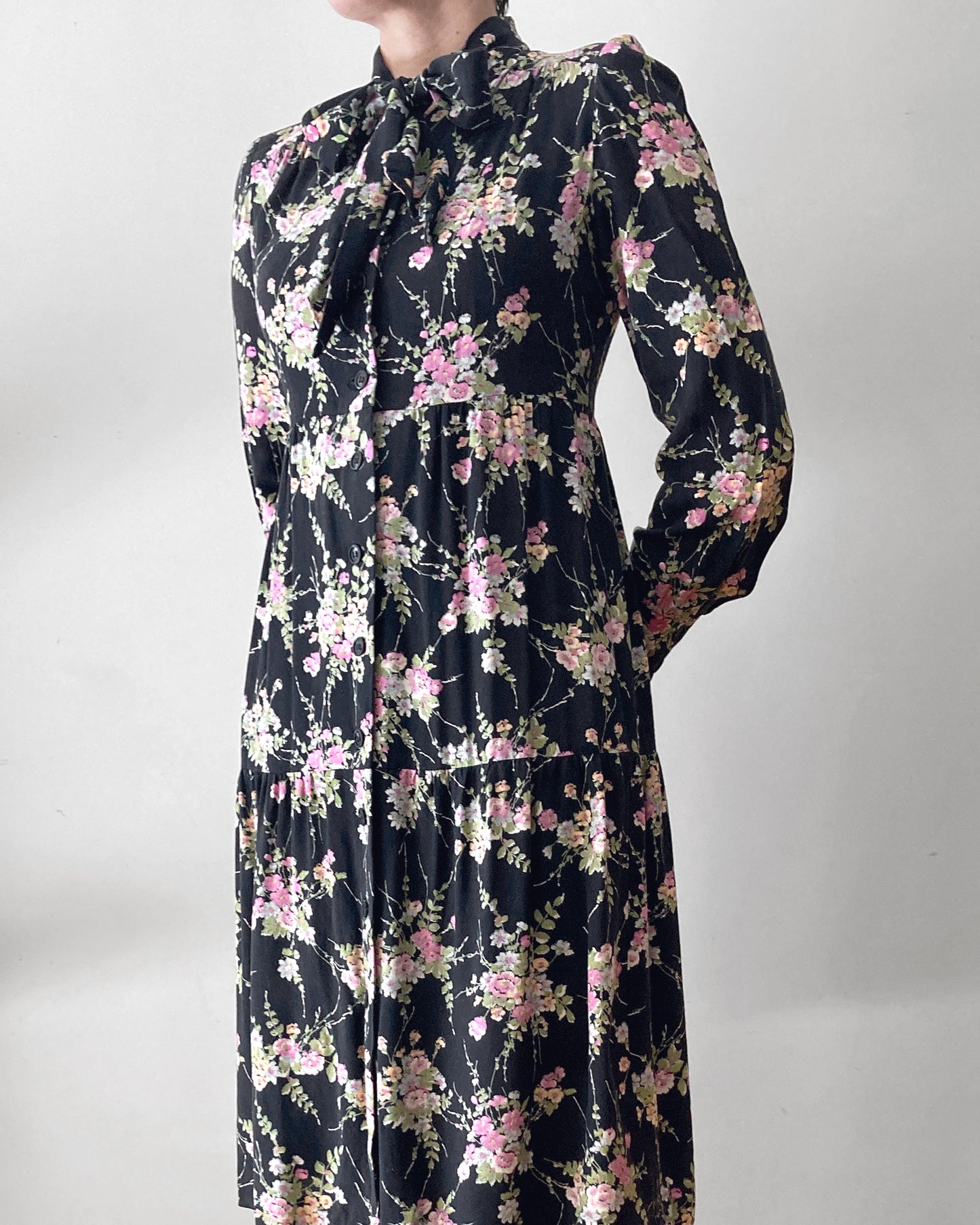1970s Floral Bow Dress–S