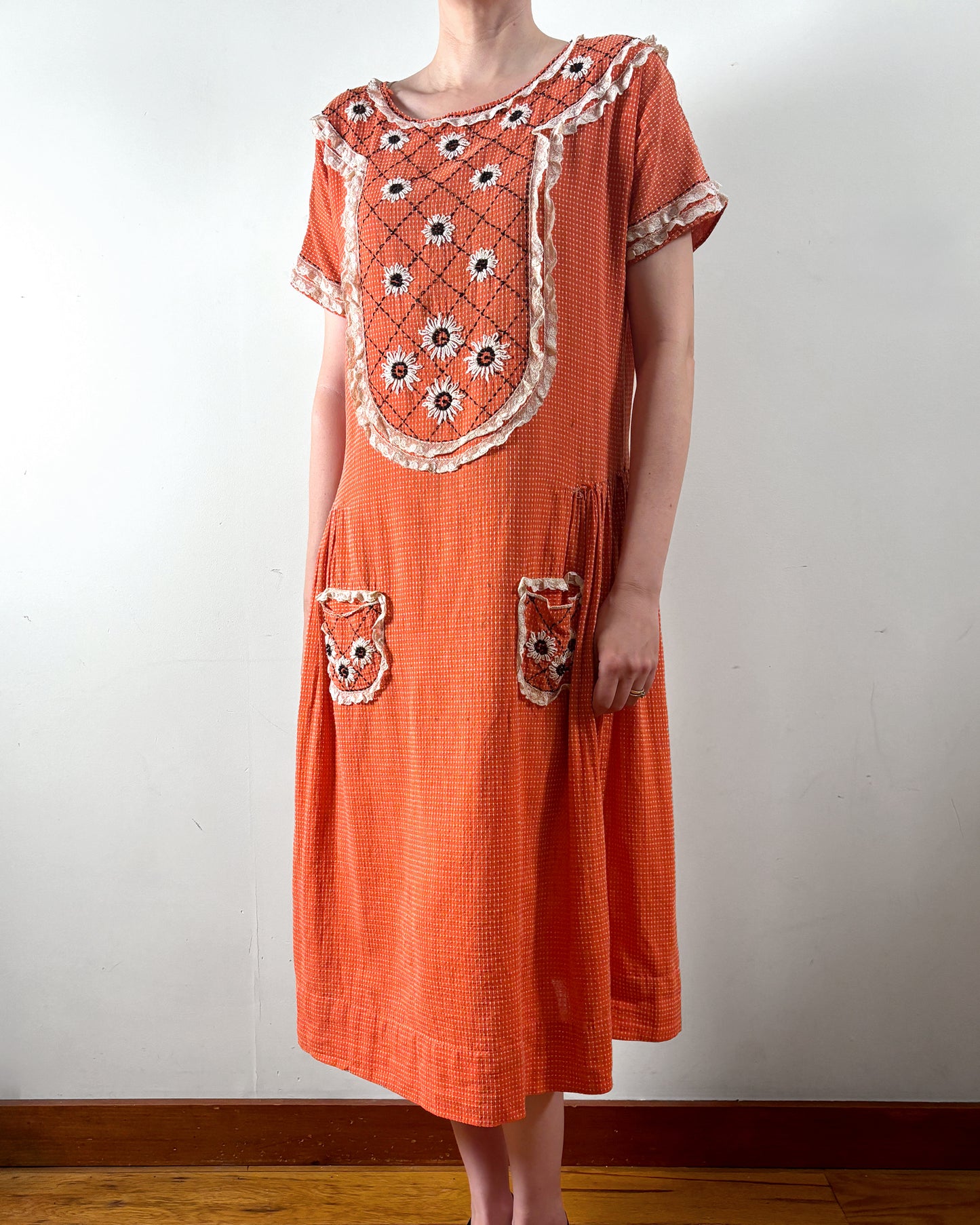 1920s Embroidered Day Dress–S/M