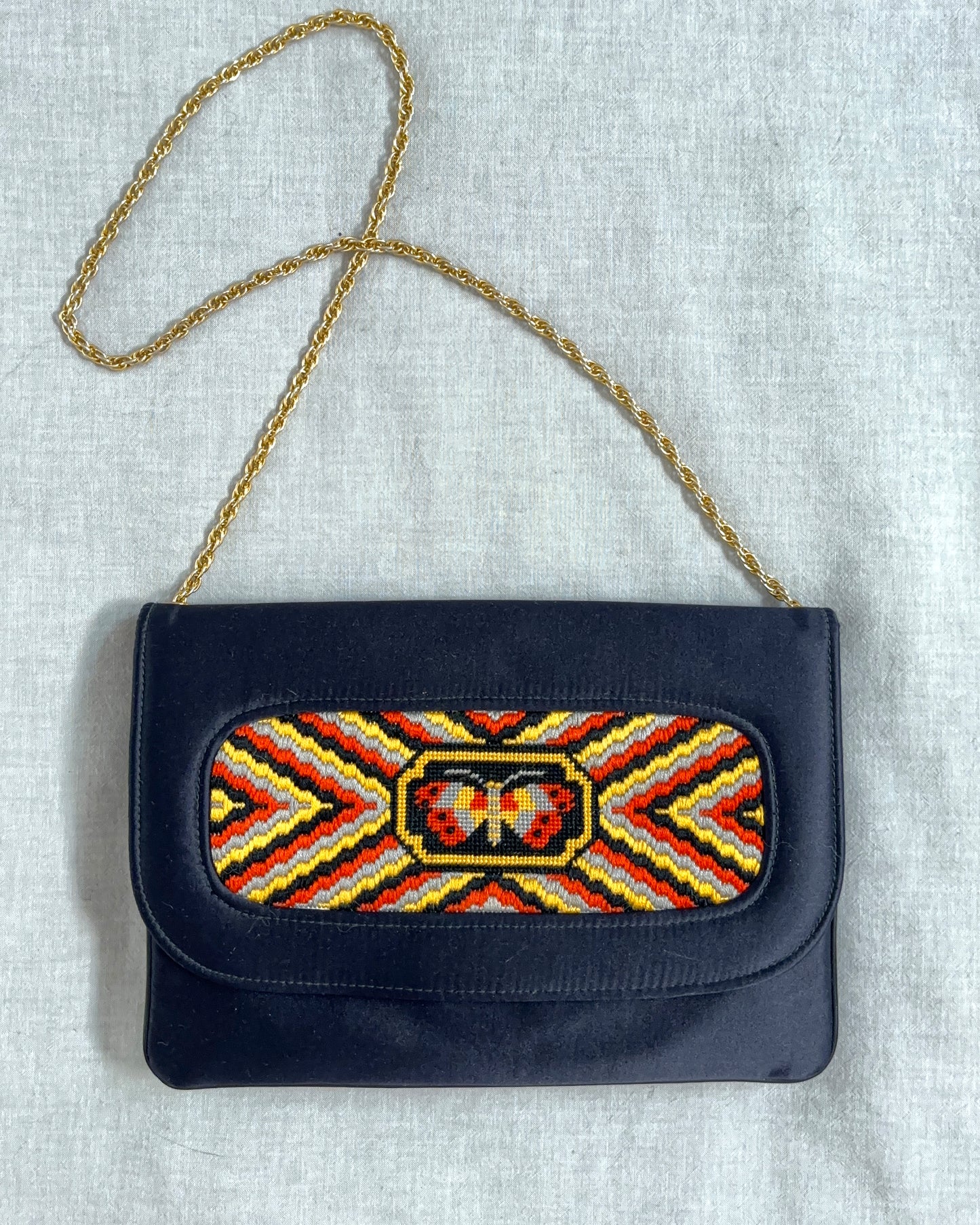 1970s Needlepoint Butterfly Purse