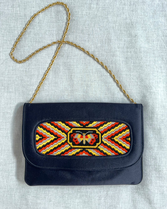 1970s Needlepoint Butterfly Purse