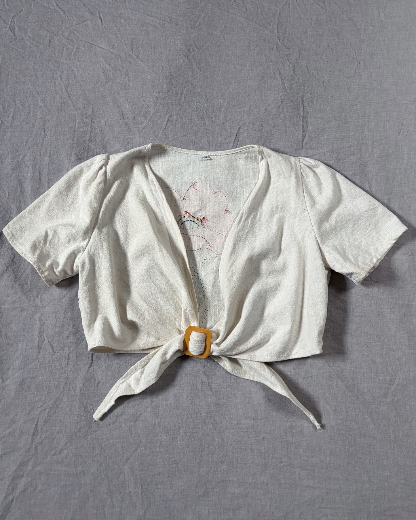 1980s Appliqué Linen Crop Top–S/M