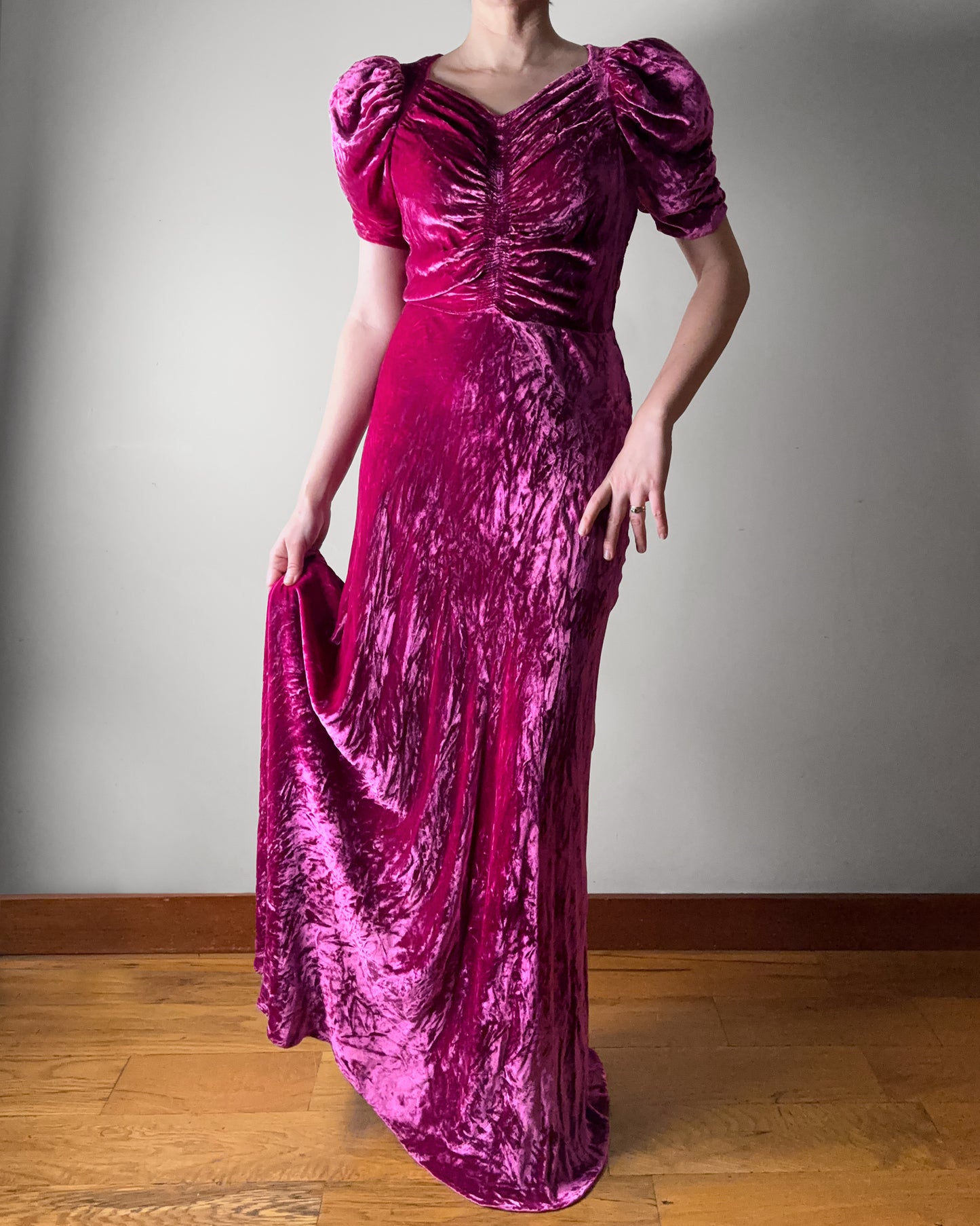 1930s Crushed Velvet Gown–S