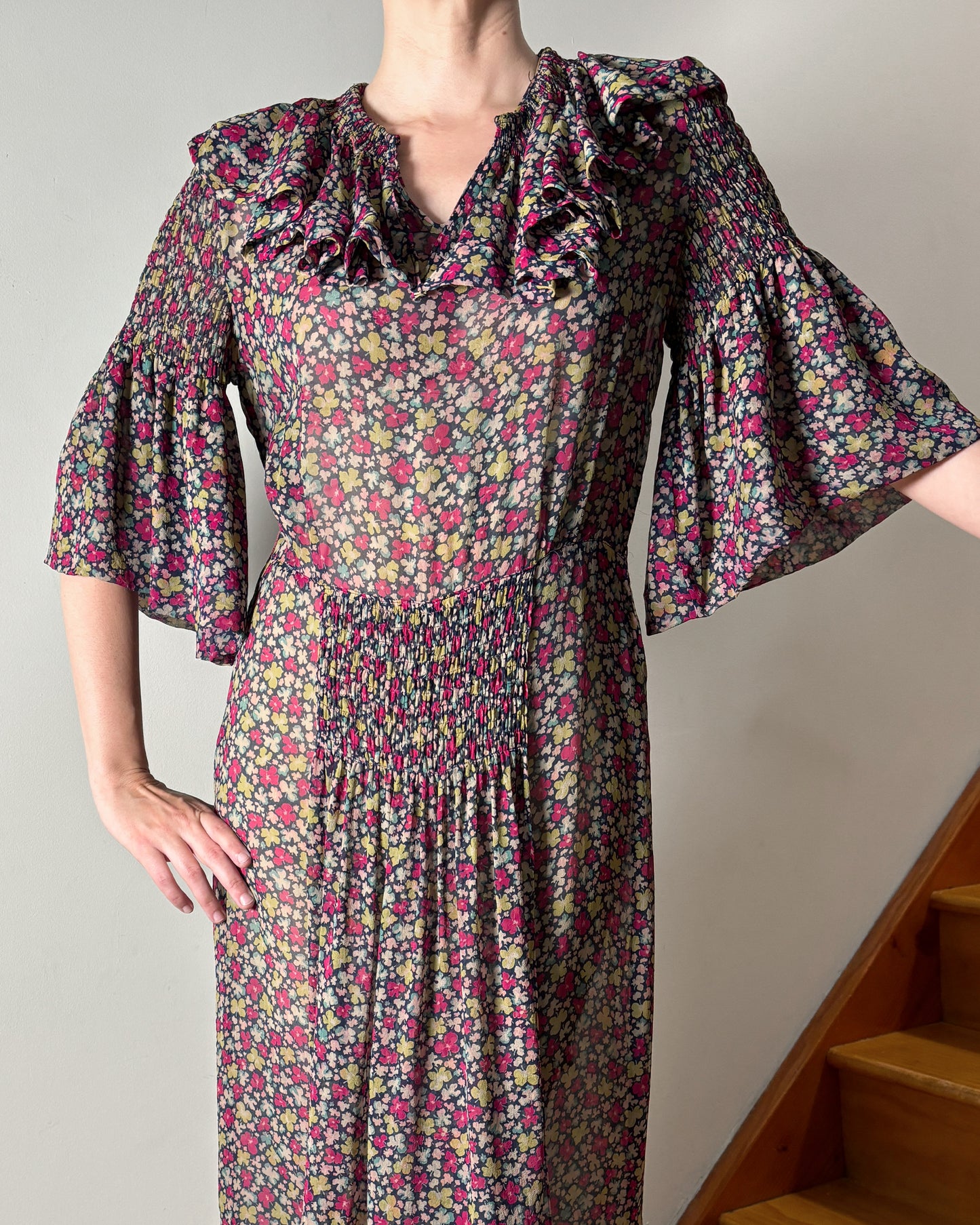 1930s Silk Chiffon Afternoon Dress–S/M