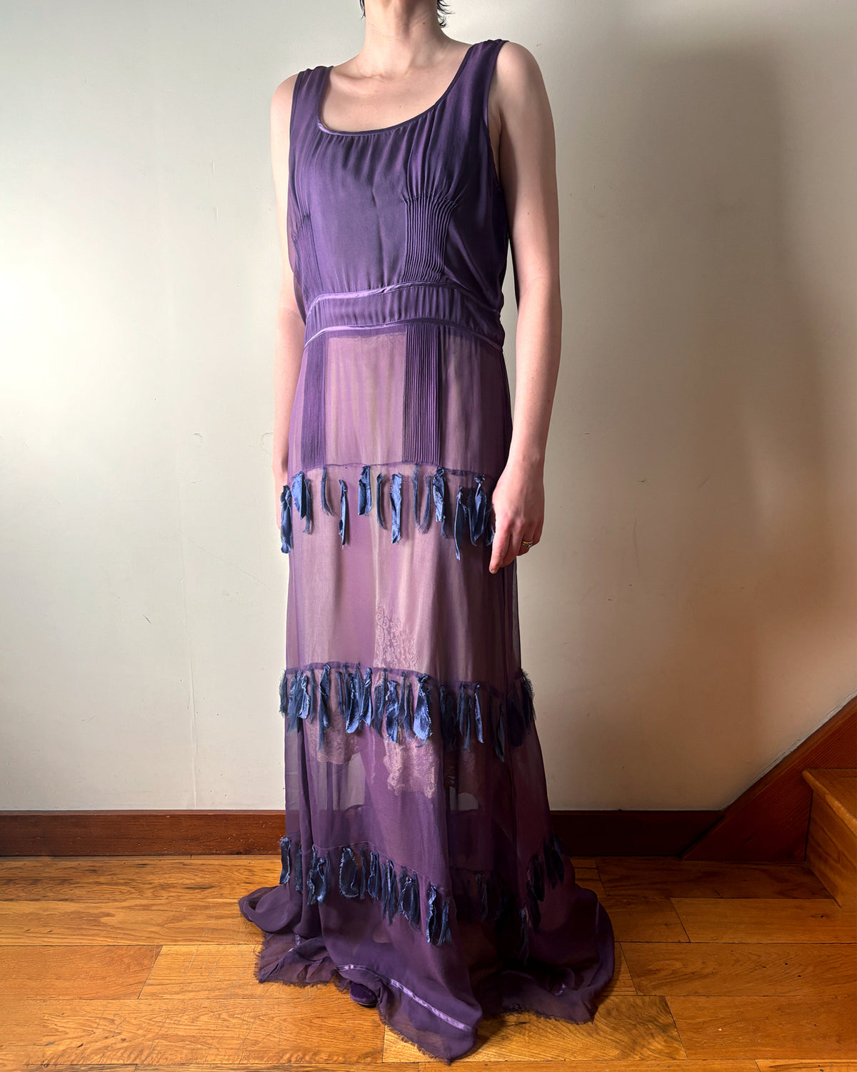 90s chiffon dress Silk Fringed Slip Dress–S/M – Time Lords Vintage Color:Royal Purple fabric is puckering a cleanup-2026-07-17 Blue Maternity Dress, Royal