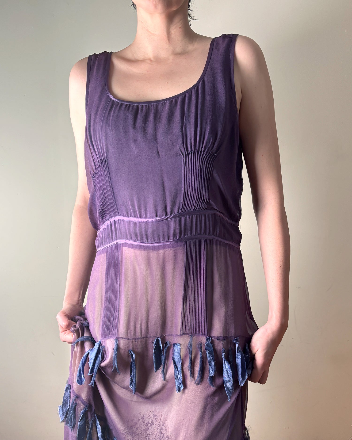 90s Silk Chiffon Fringed Slip DressS/M Time Lords Vintage 90s Silk Chiffon Fringed Slip DressS/M Time Lords Vintage