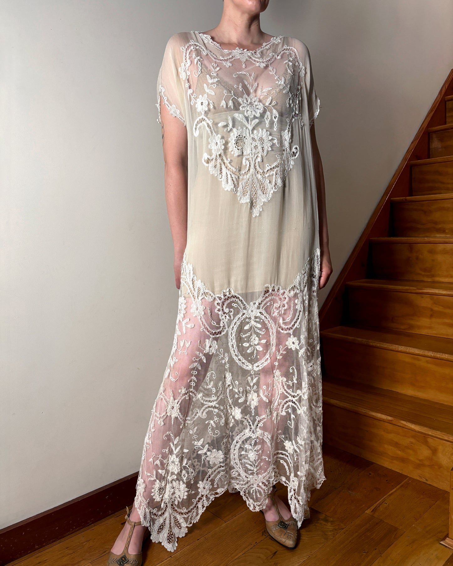 1920s Ivory Chiffon & Lace Gown