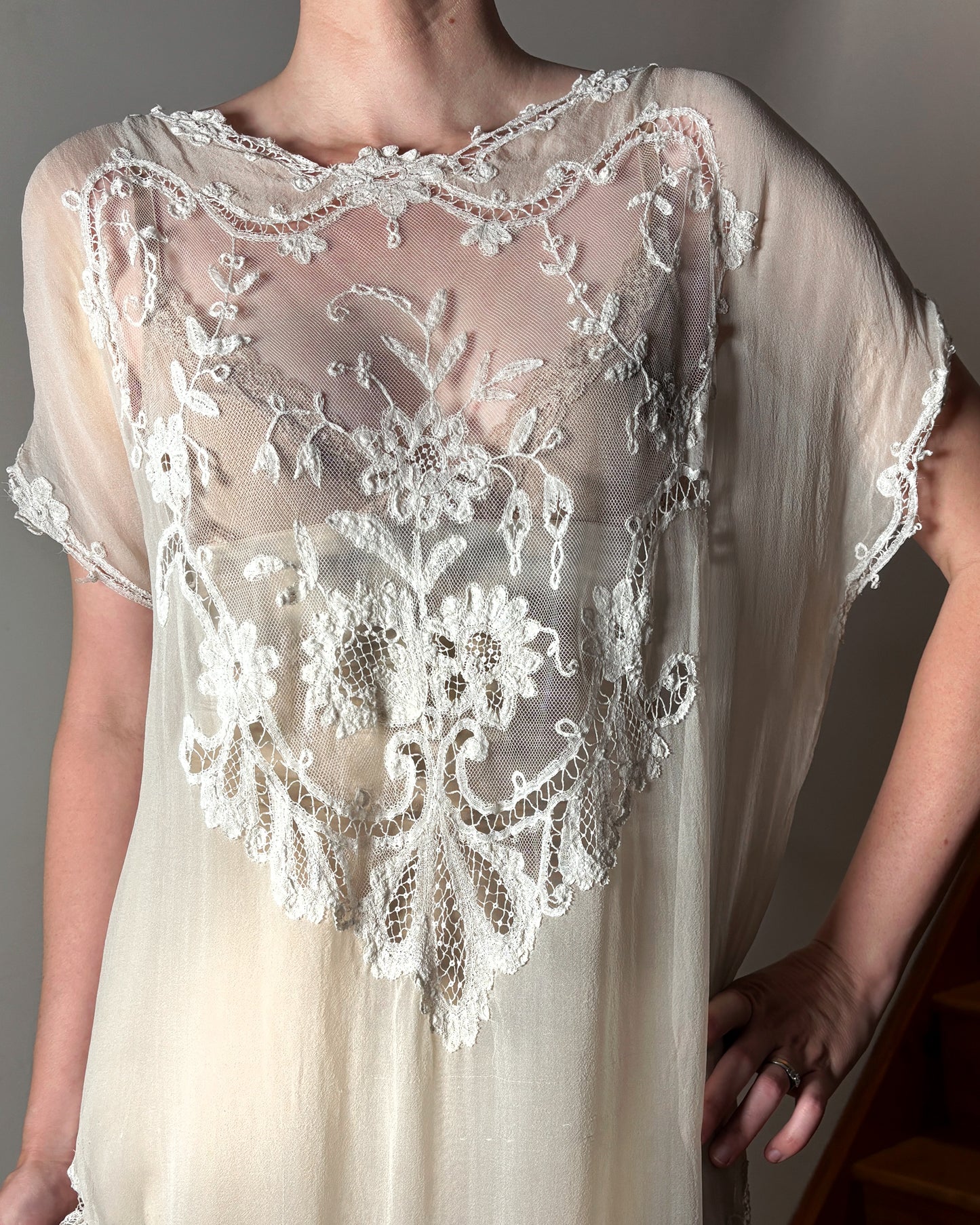 1920s Ivory Chiffon & Lace Gown