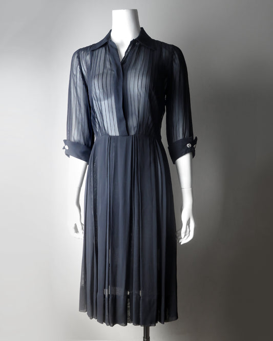1940s Sheer Pintuck Dress–Size 4