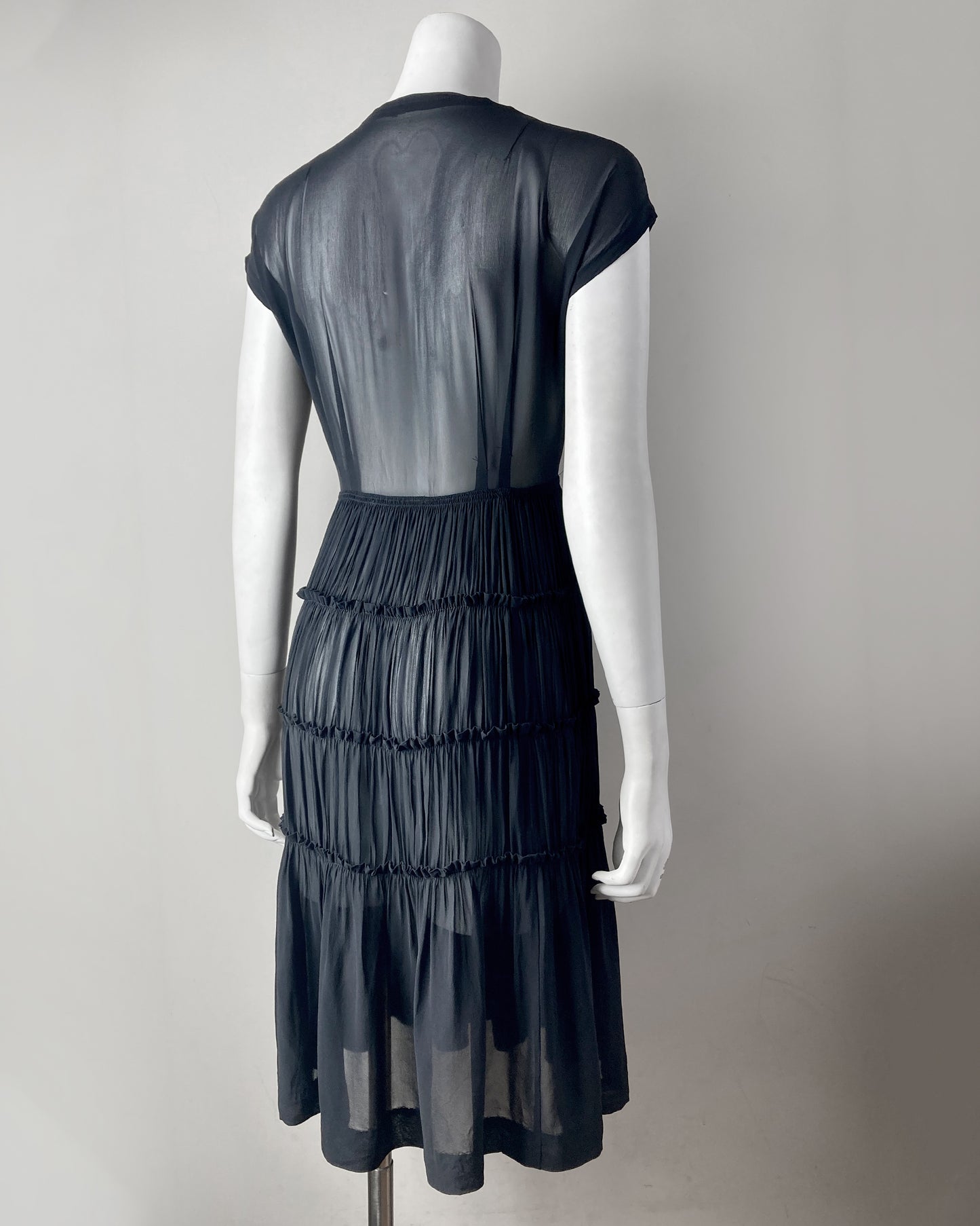 1940s Sheer Ruched Dress–M
