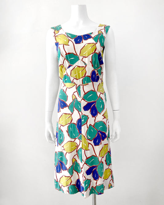 1930s Abstract Floral Cotton Dress–XS